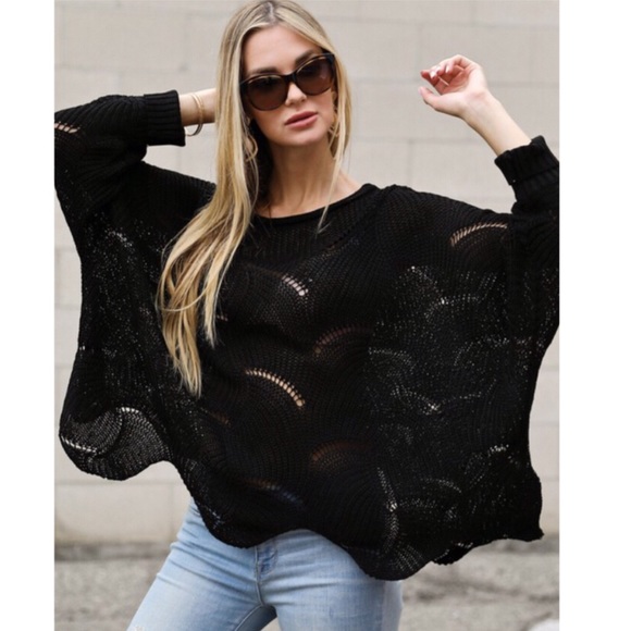 Haute Ellie Sweaters - ELISE- Eyelash Scallop Hem Cut Out Knit Sw…